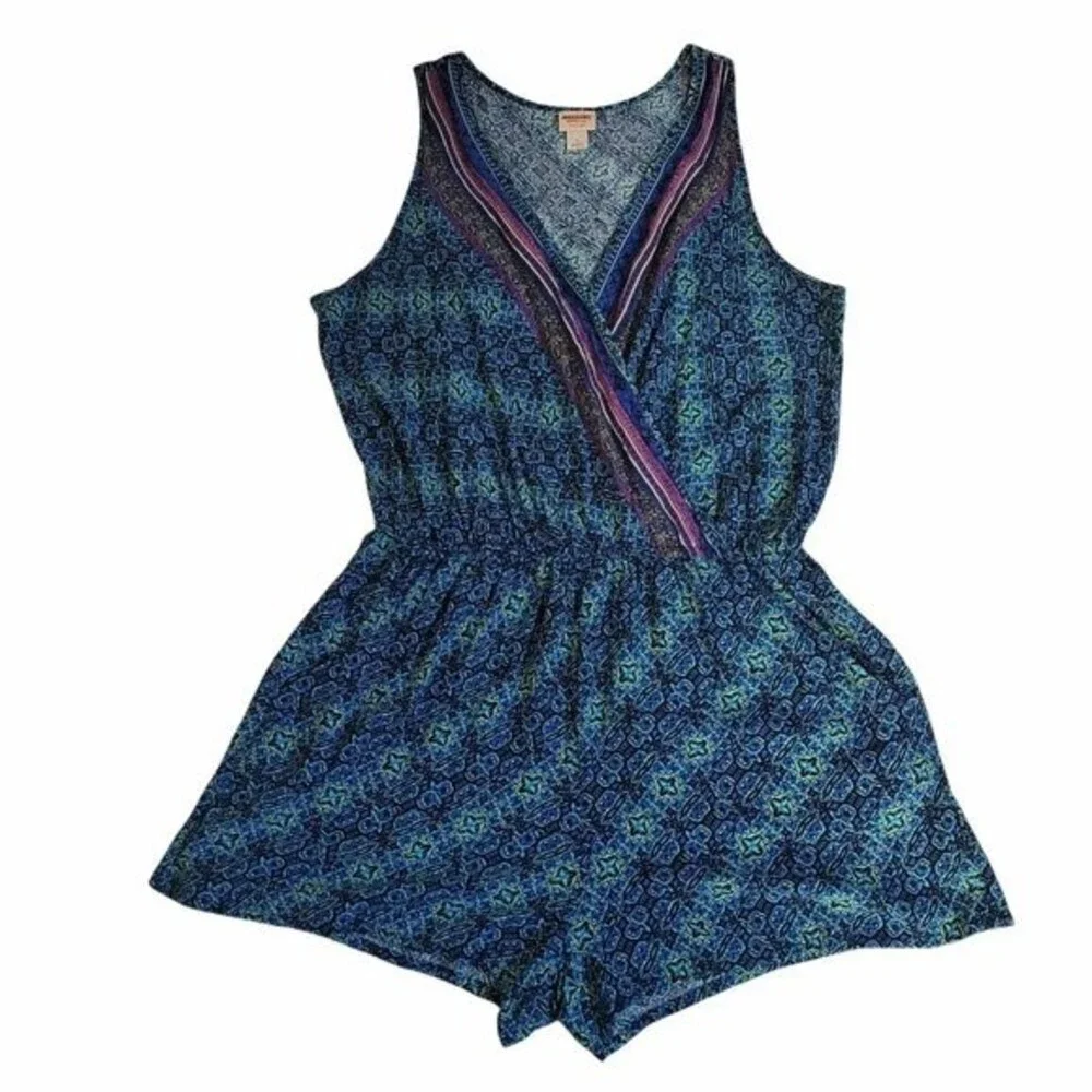 Mossimo Supply Co Blue Multi Color Abstract Print Sleeveless Romper sz L